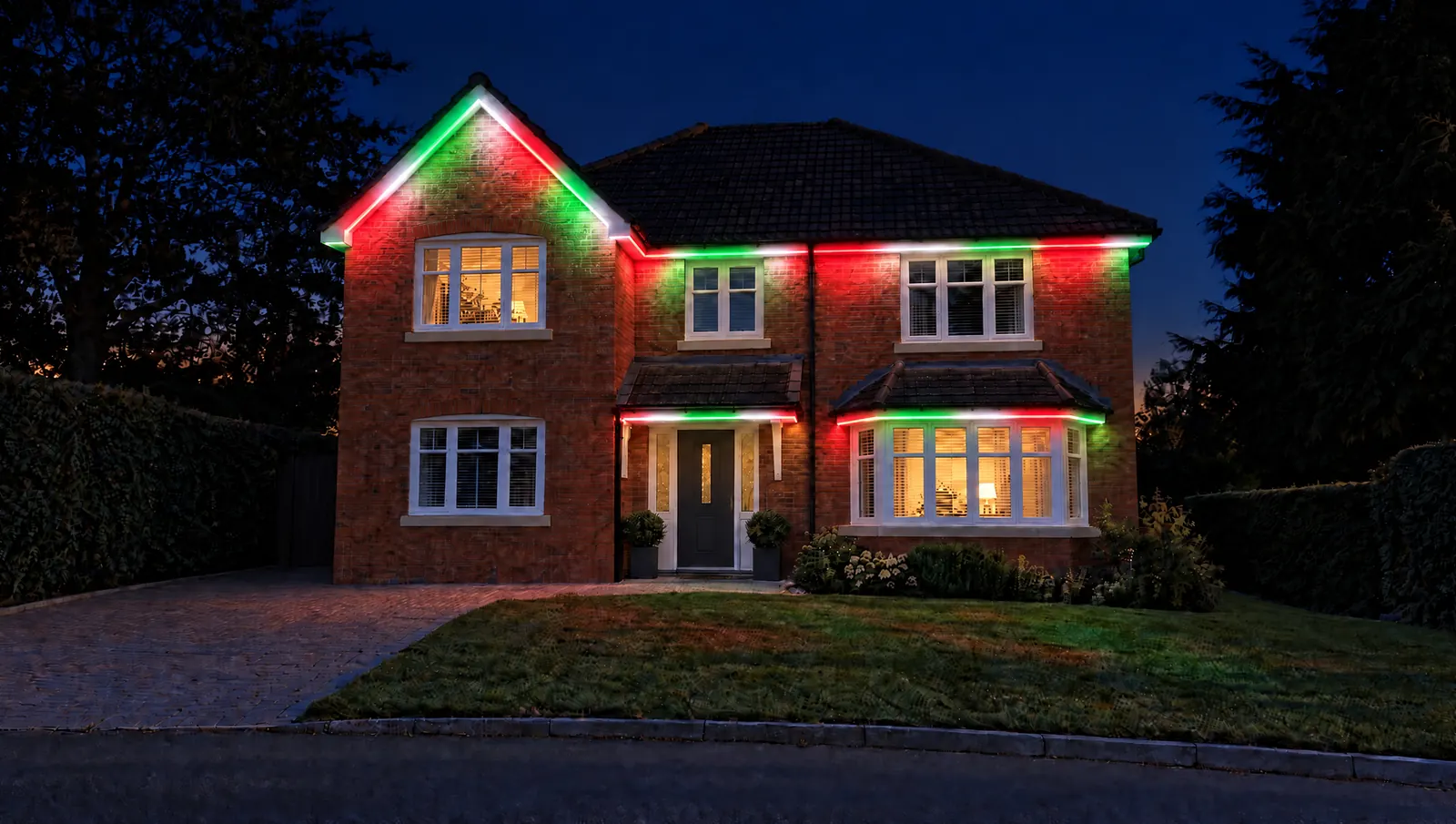 The same roofline lights in red and green